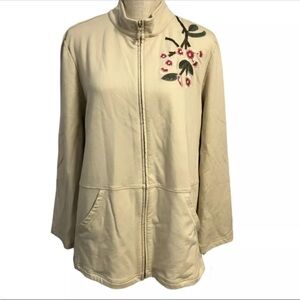 Norm Thompson  XL Sweater Jacket Embroidery Flowers Long Sleeve Casual Zip Up